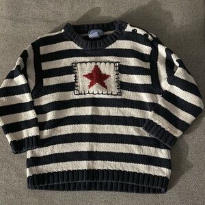 The Children's Place Black and White Striped Sweater with Red Star